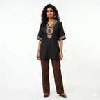 Midnight Charm embroidered V-Neck  Top