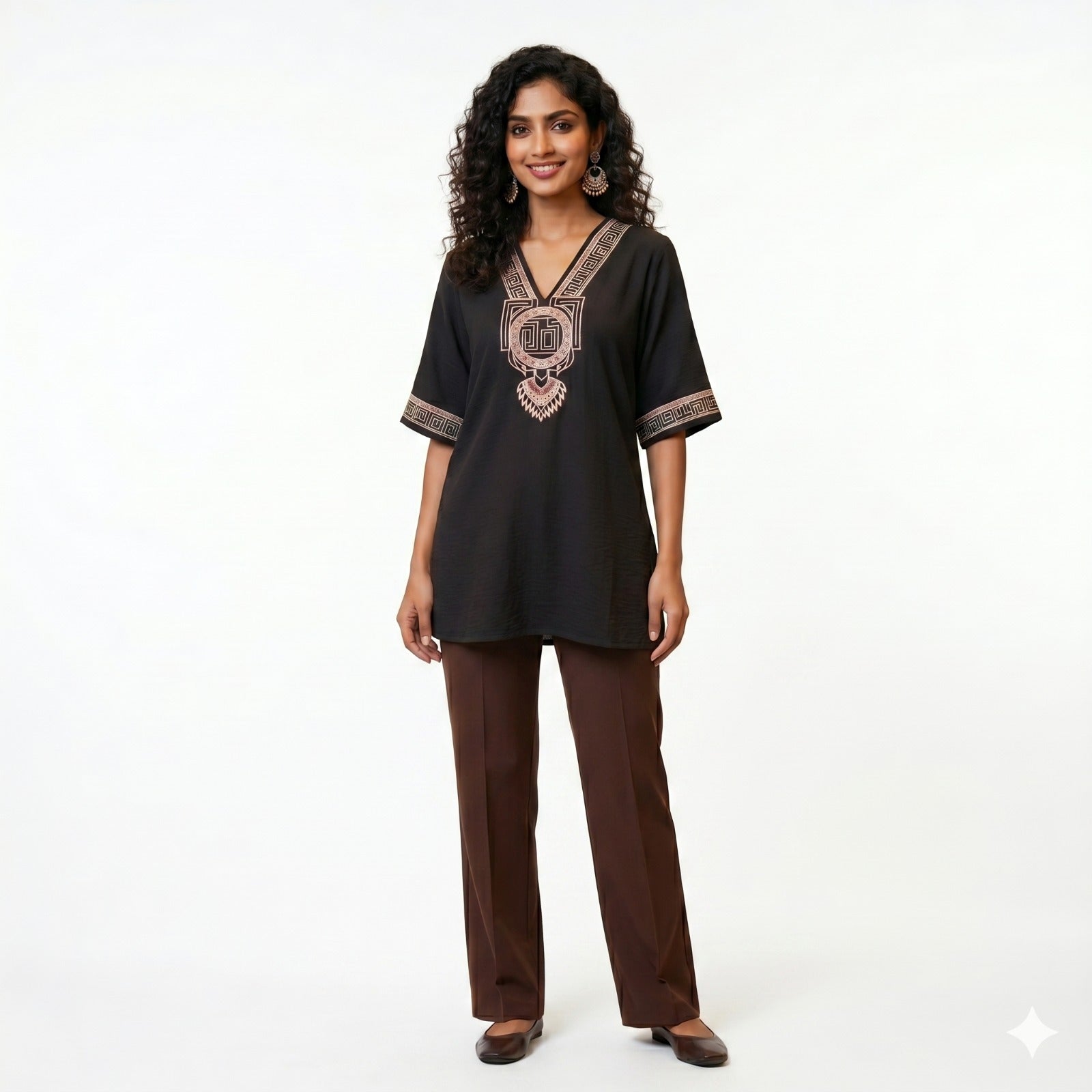 Midnight Charm embroidered V-Neck  Top