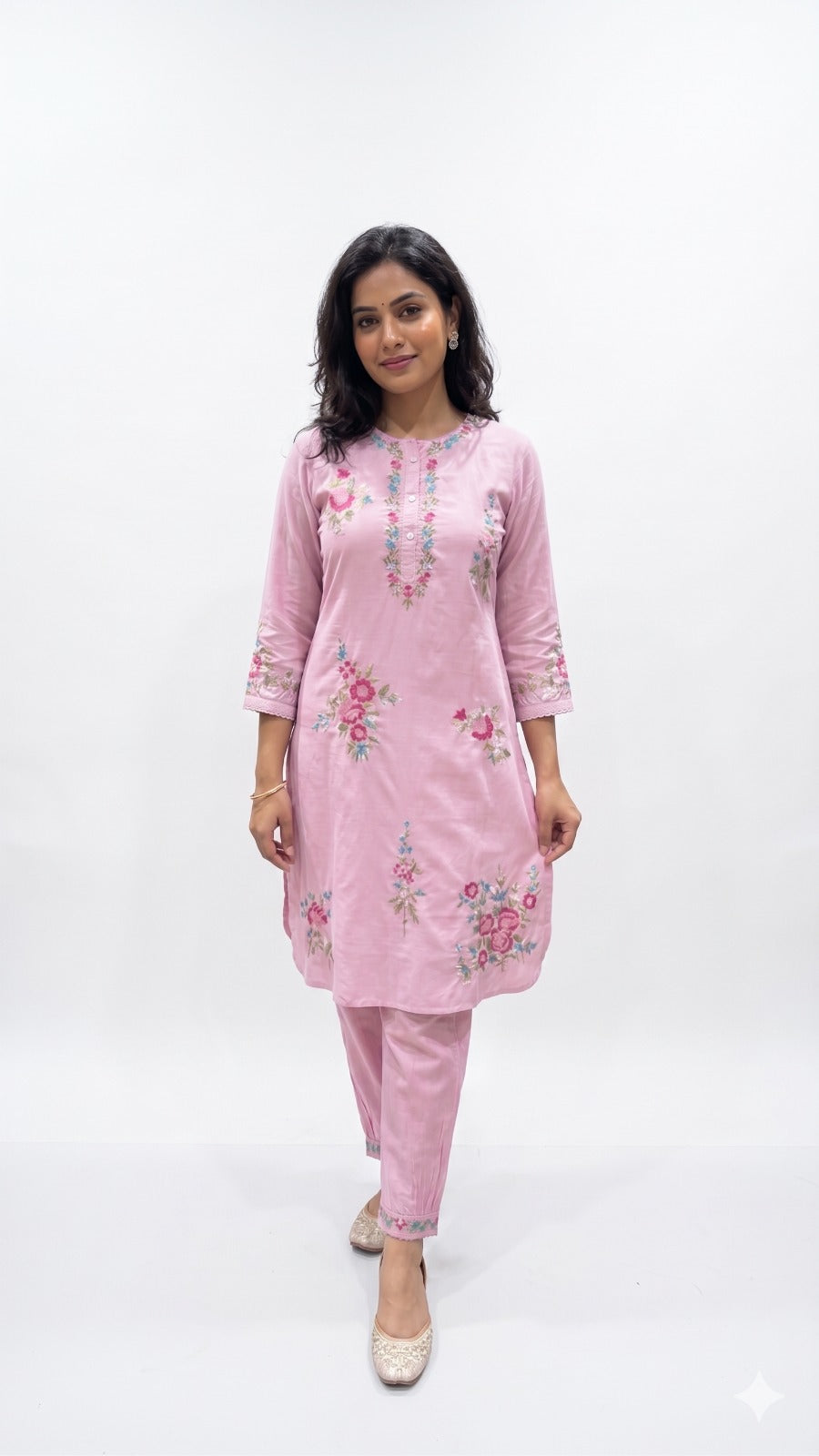 Blush Pink Embroidered Voile Cord-set