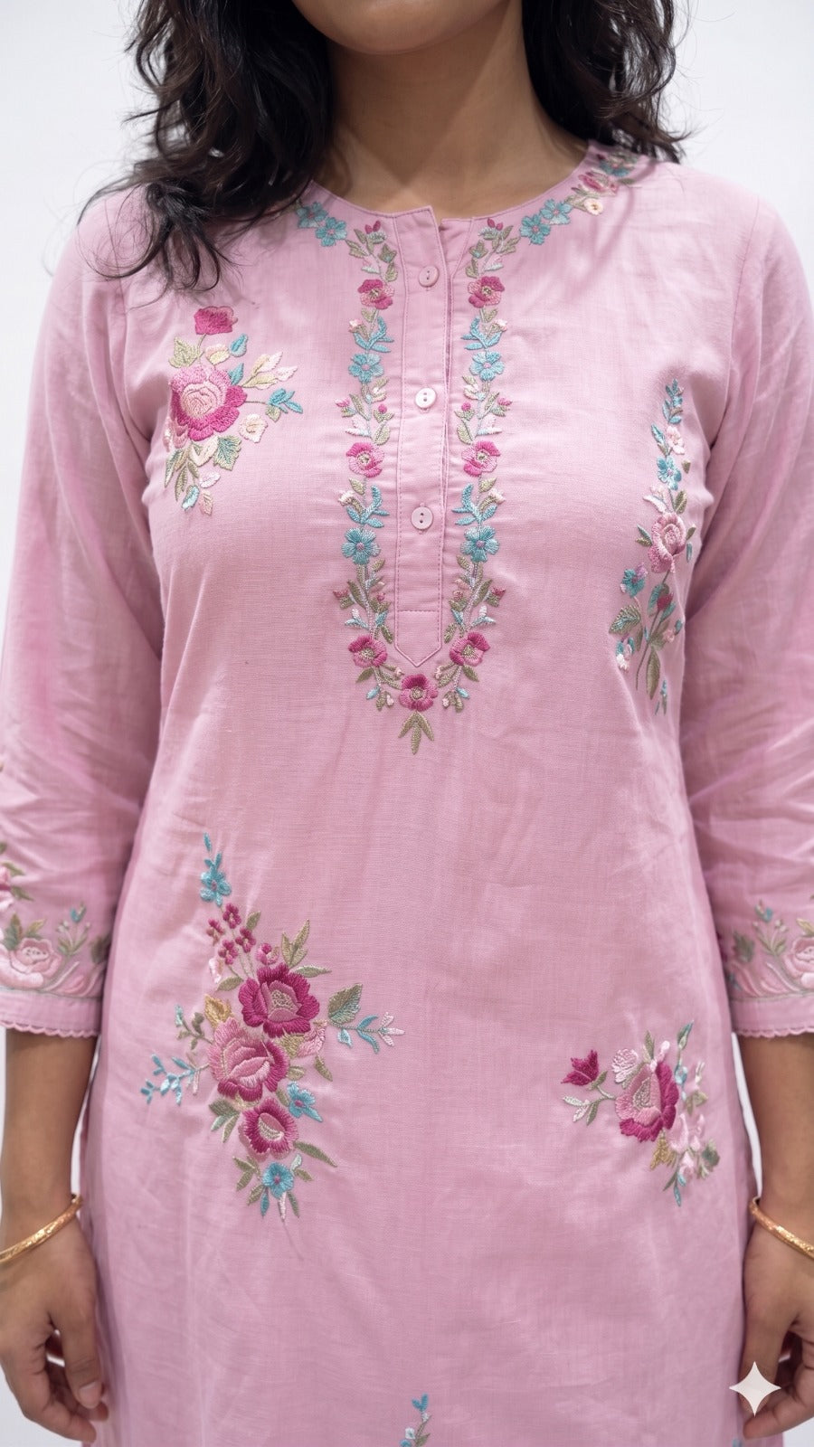 Blush Pink Embroidered Voile Cord-set