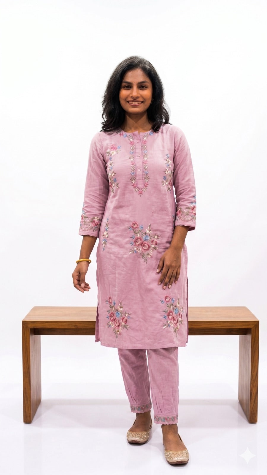 Blush Pink Embroidered Voile Cord-set