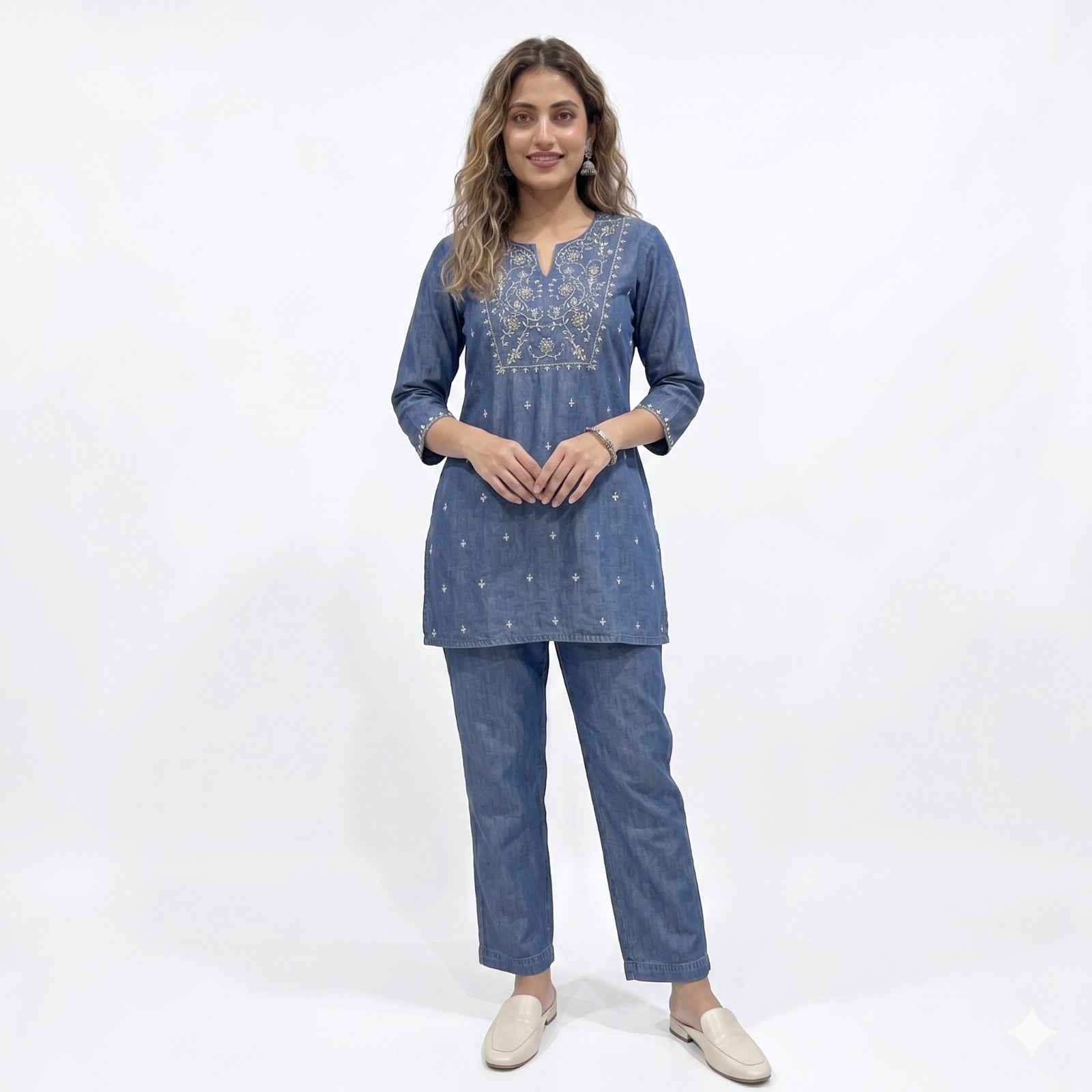 Denim Embroidered Cord-set