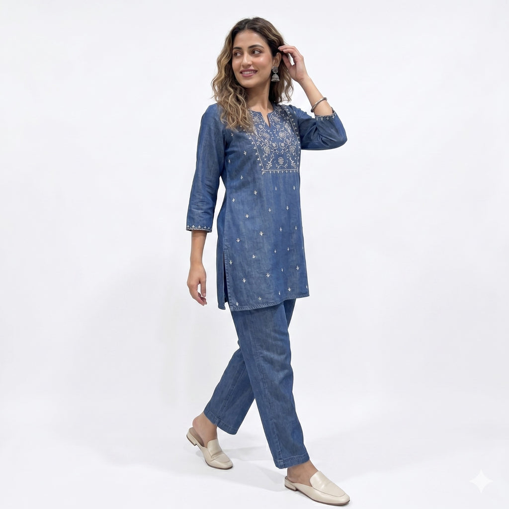 Denim Embroidered Cord-set