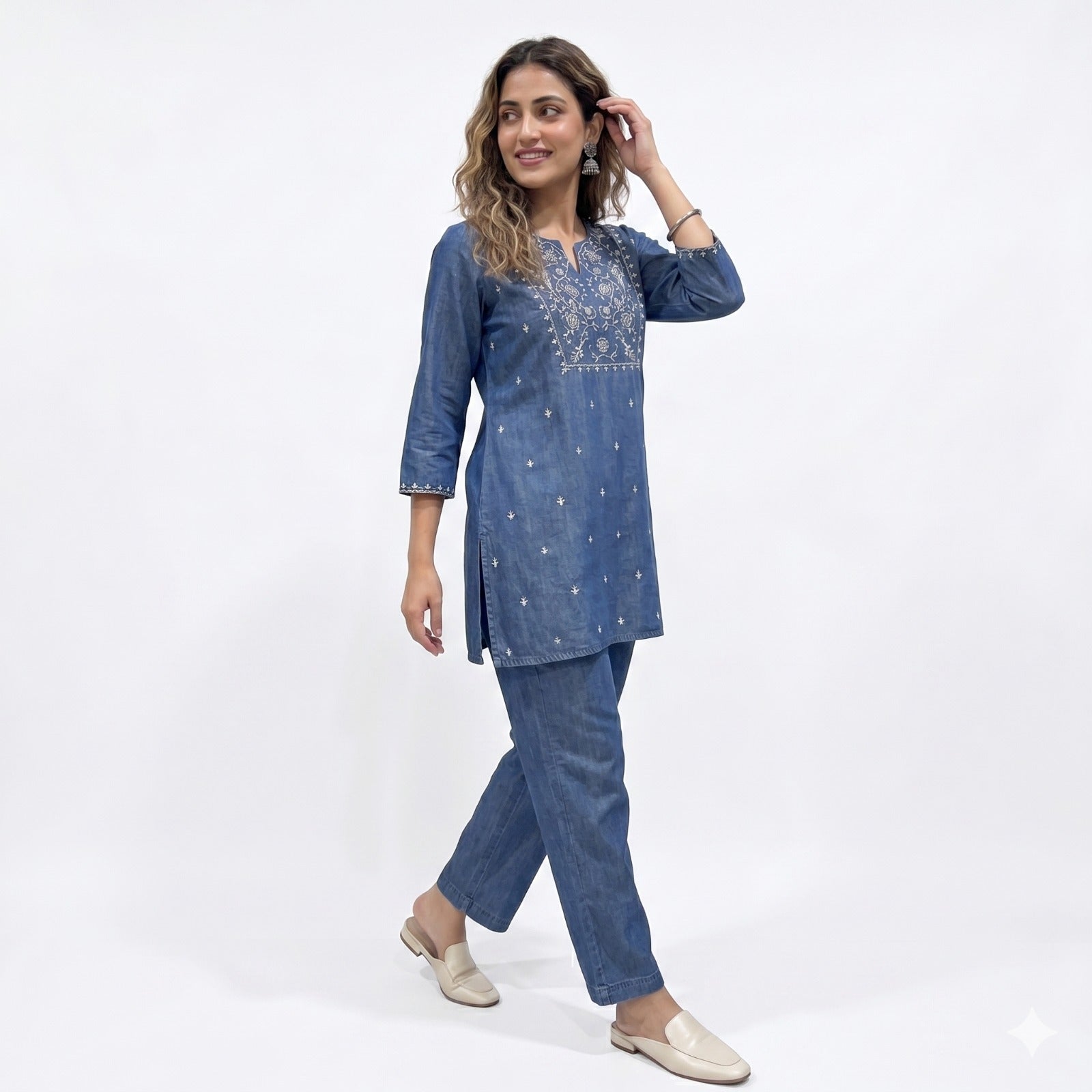 Denim Embroidered Cord-set