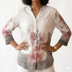Floral Print Linen Blend Button-Down Top