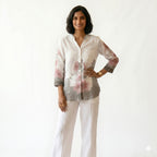 Floral Print Linen Blend Button-Down Top