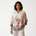 Floral Print Linen Blend Button-Down Top