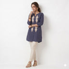 Navy Blue Embroidered Muslin Cotton Top
