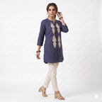 Navy Blue Embroidered Muslin Cotton Top