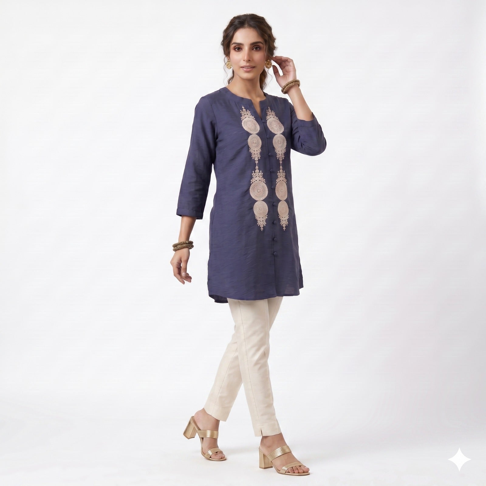 Navy Blue Embroidered Muslin Cotton Top