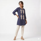Navy Blue Embroidered Muslin Cotton Top