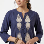 Navy Blue Embroidered Muslin Cotton Top