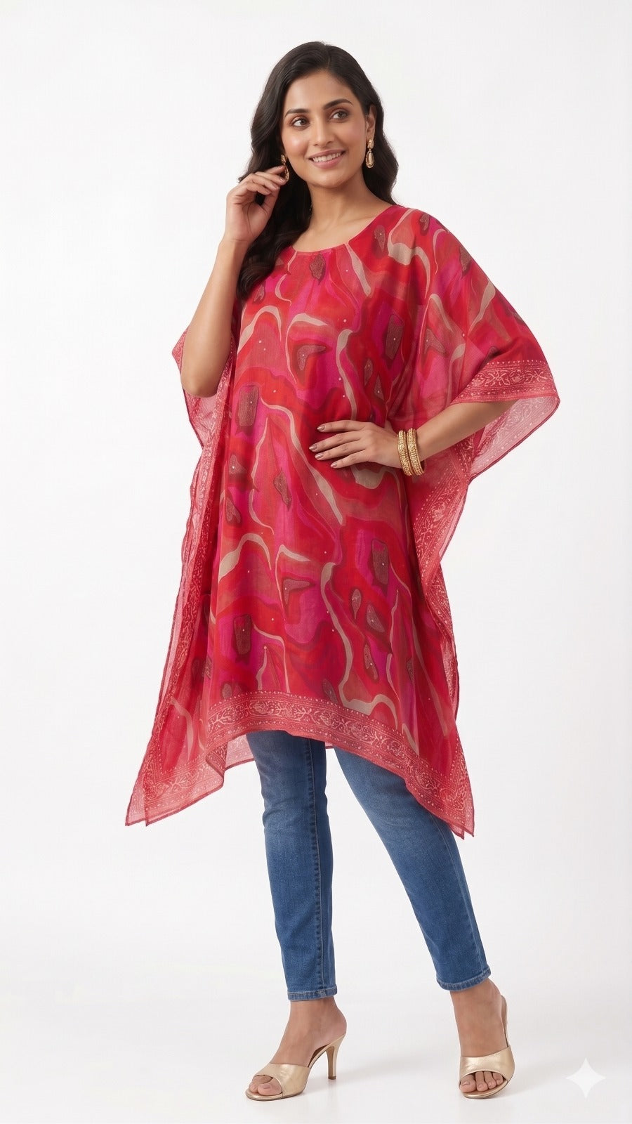 Ruby Wave Shefon Kaftan Top