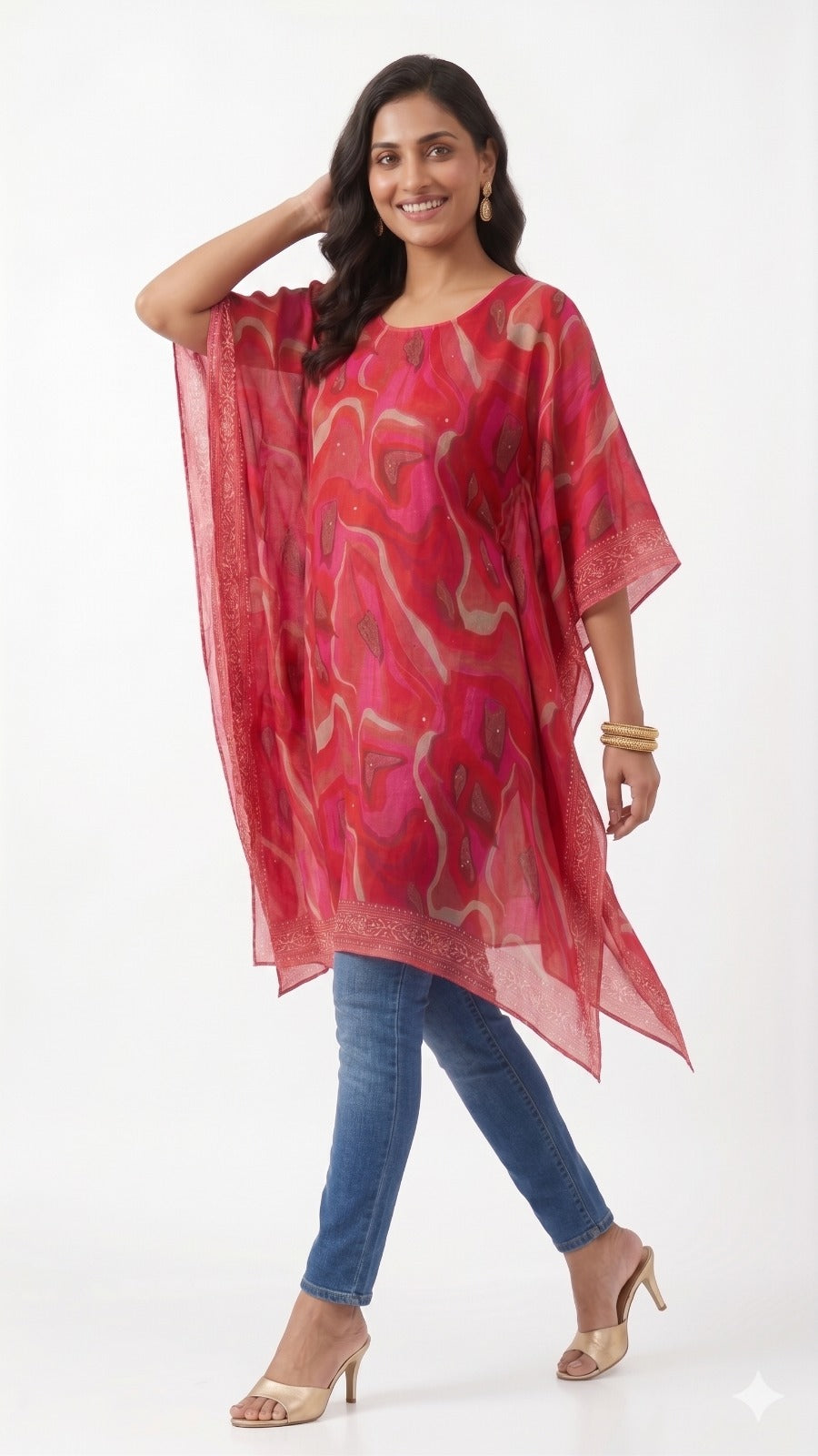 Ruby Wave Shefon Kaftan Top