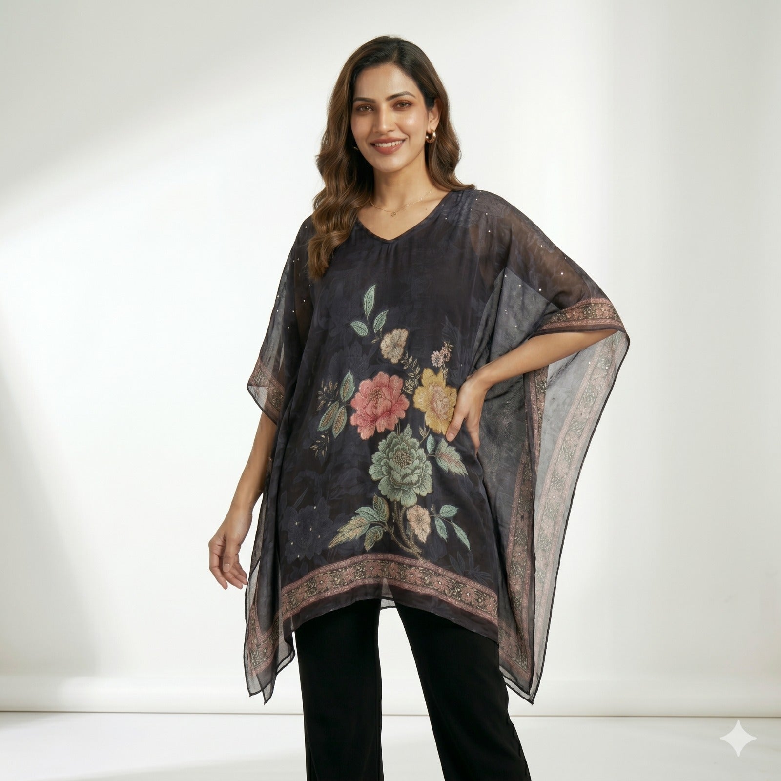 Midnight Bloom Kaftan Top