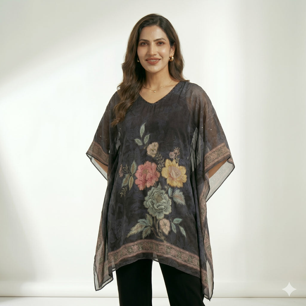 Midnight Bloom Kaftan Top