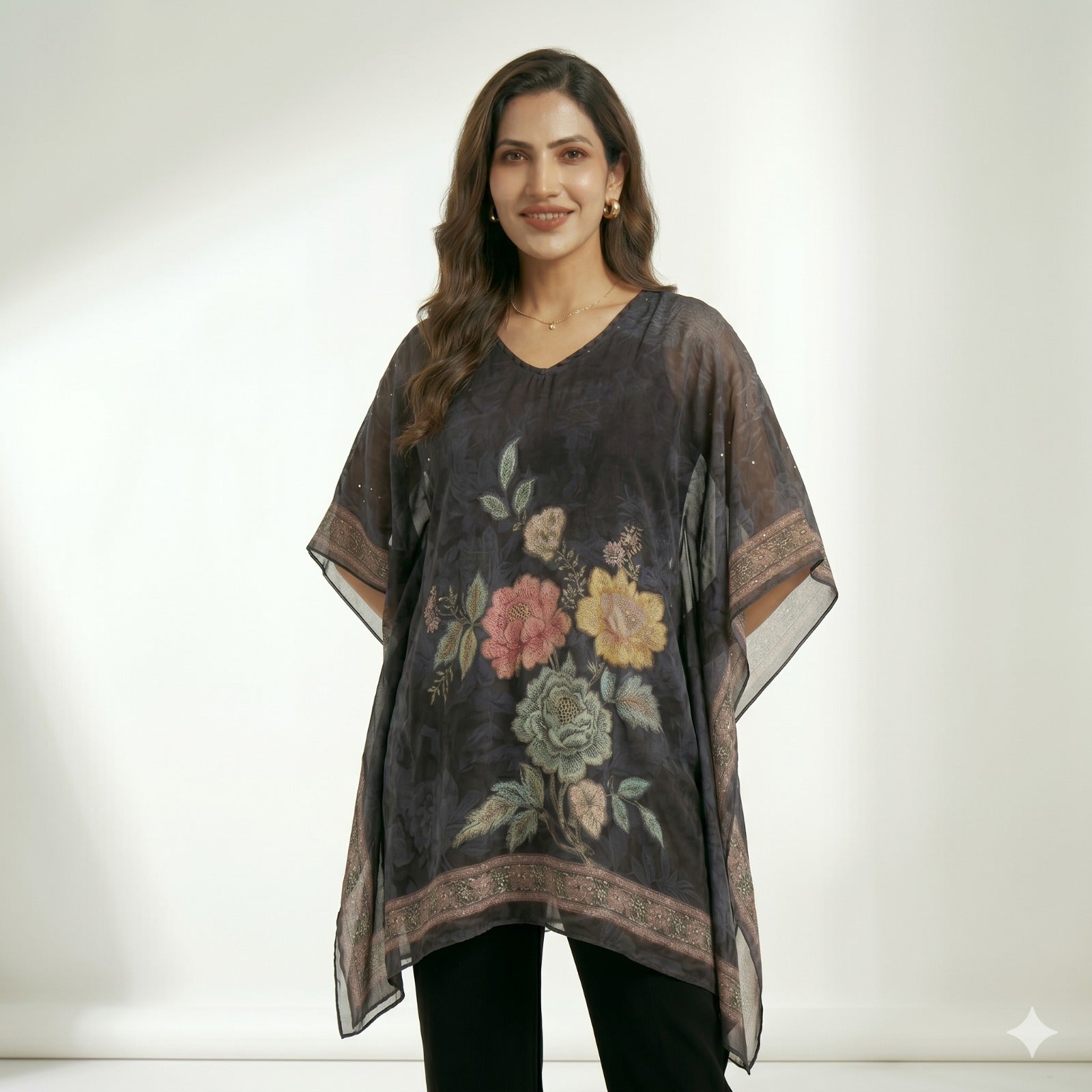 Midnight Bloom Kaftan Top