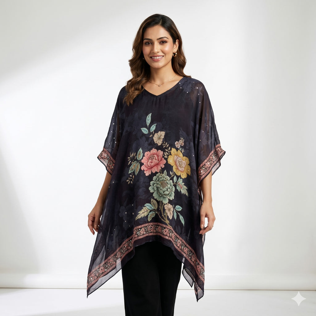 Midnight Bloom Kaftan Top