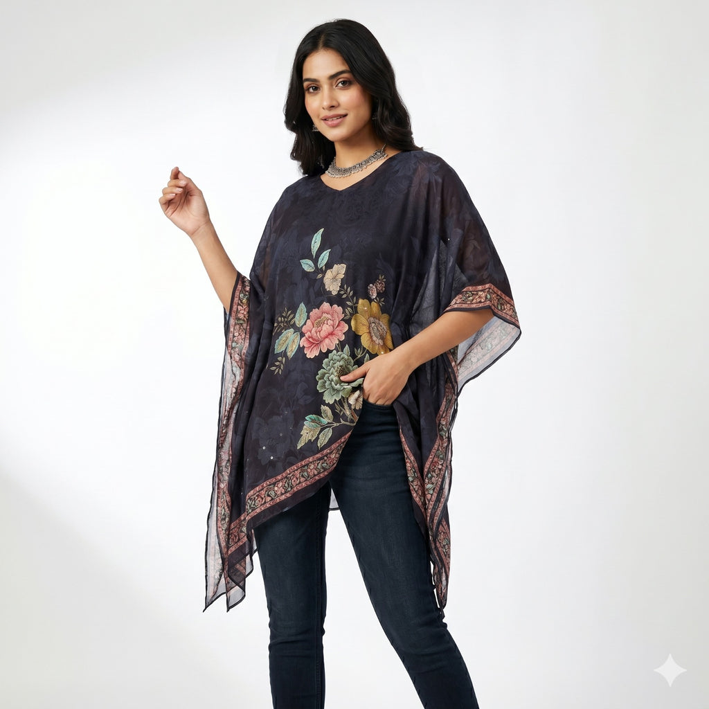 Midnight Bloom Kaftan Top