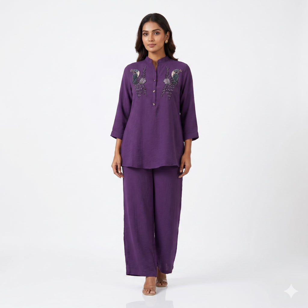 Royal Plum Embroidered Cord-set