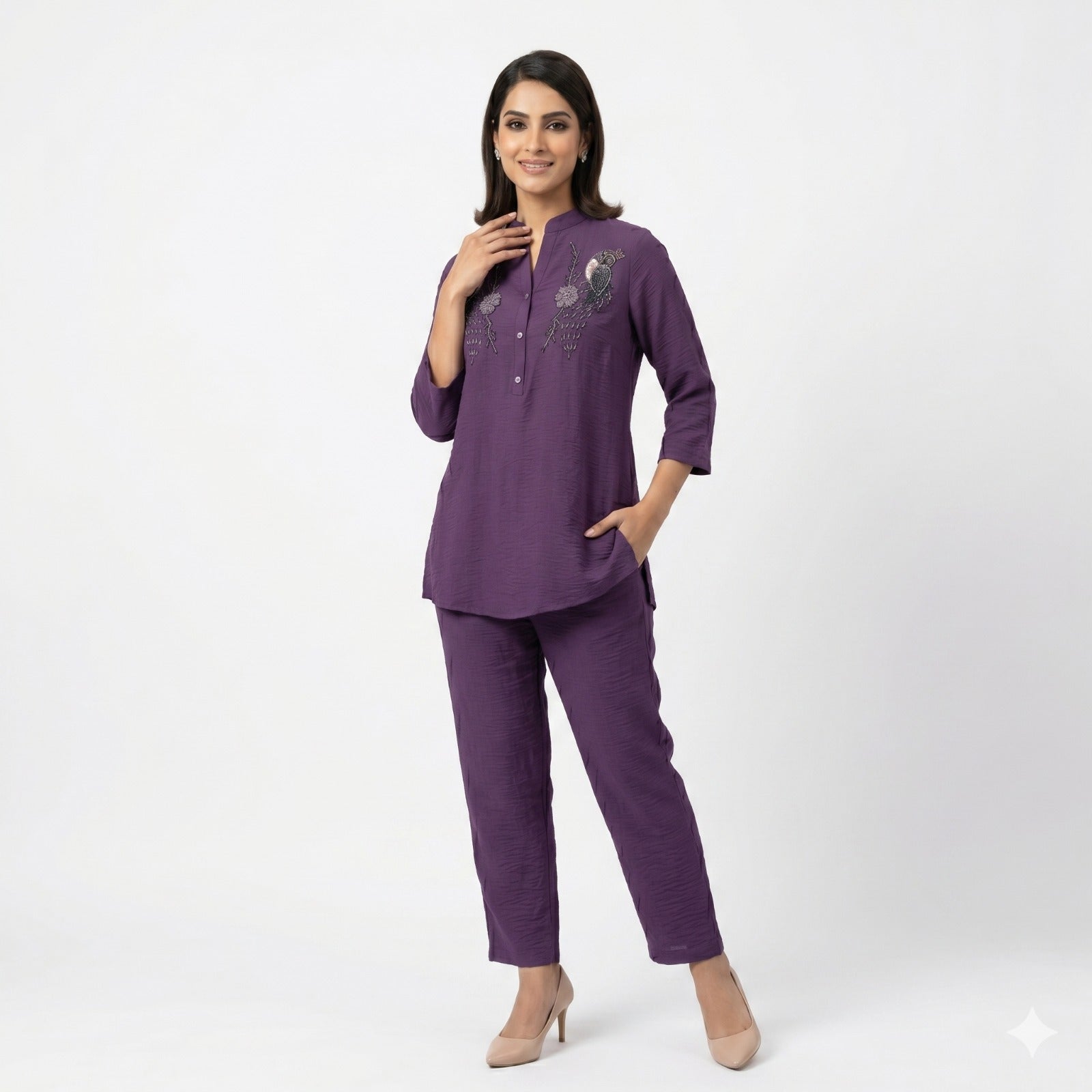 Royal Plum Embroidered Cord-set