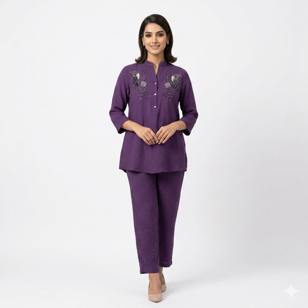 Royal Plum Embroidered Cord-set