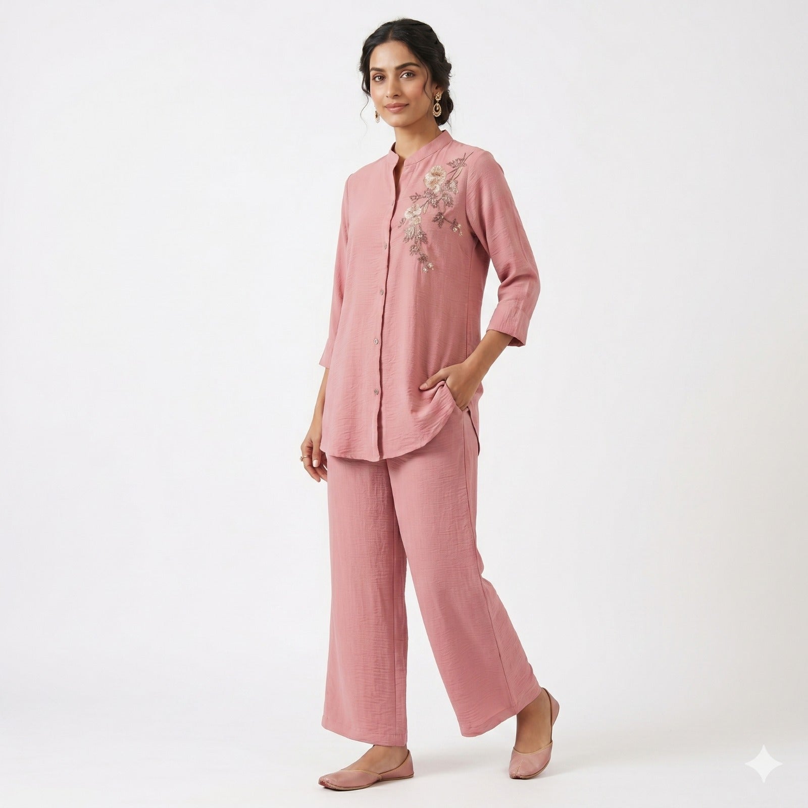 Blush Bead & Sequin Crushed Cotton Cord-set