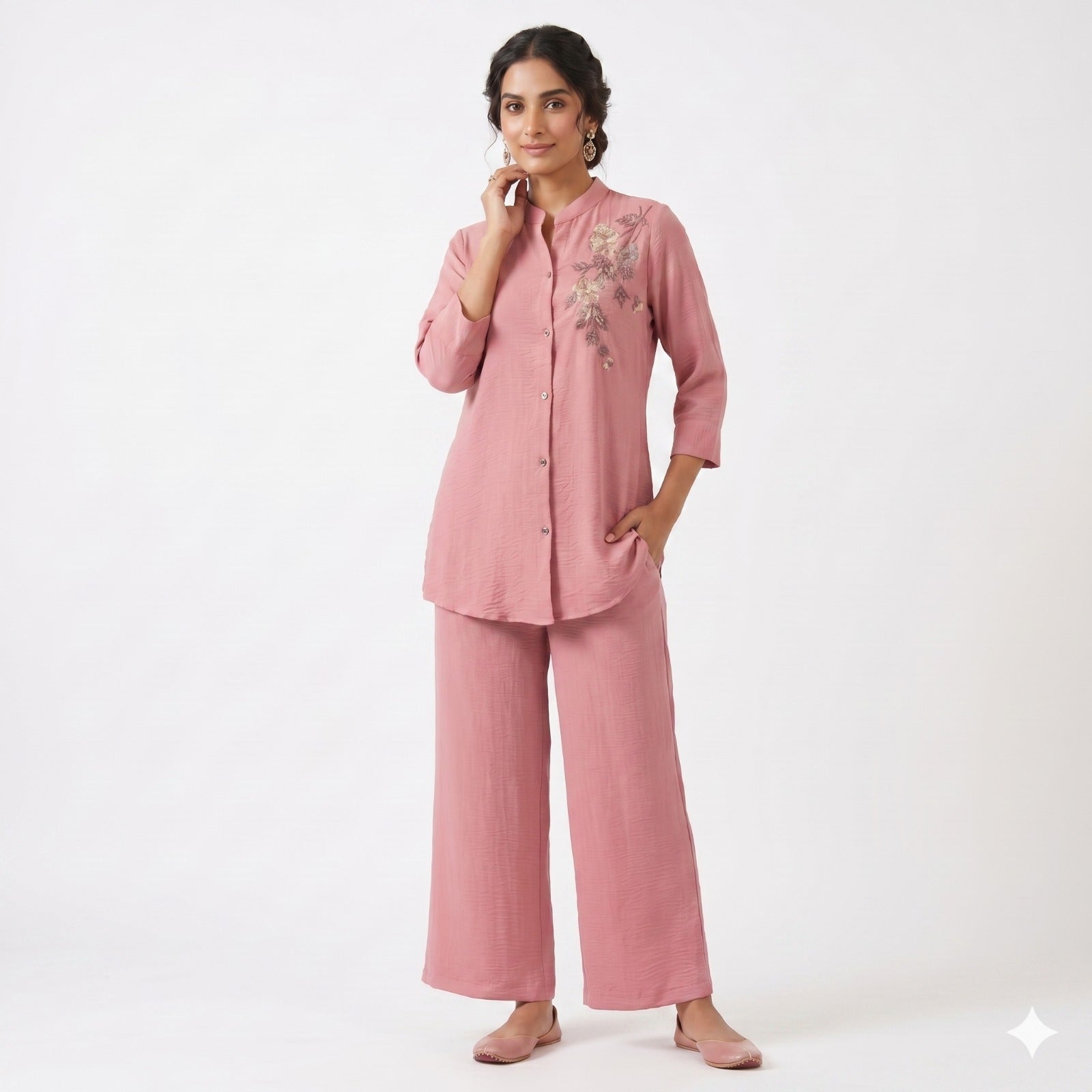 Blush Bead & Sequin Crushed Cotton Cord-set