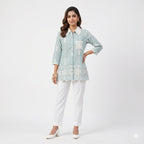 Mint Lace Charm Cotton Shirt Top