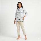 Sky Blossom Embroidered Cotton Shirt Top