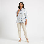 Sky Blossom Embroidered Cotton Shirt Top
