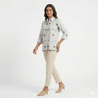 Sky Blossom Embroidered Cotton Shirt Top