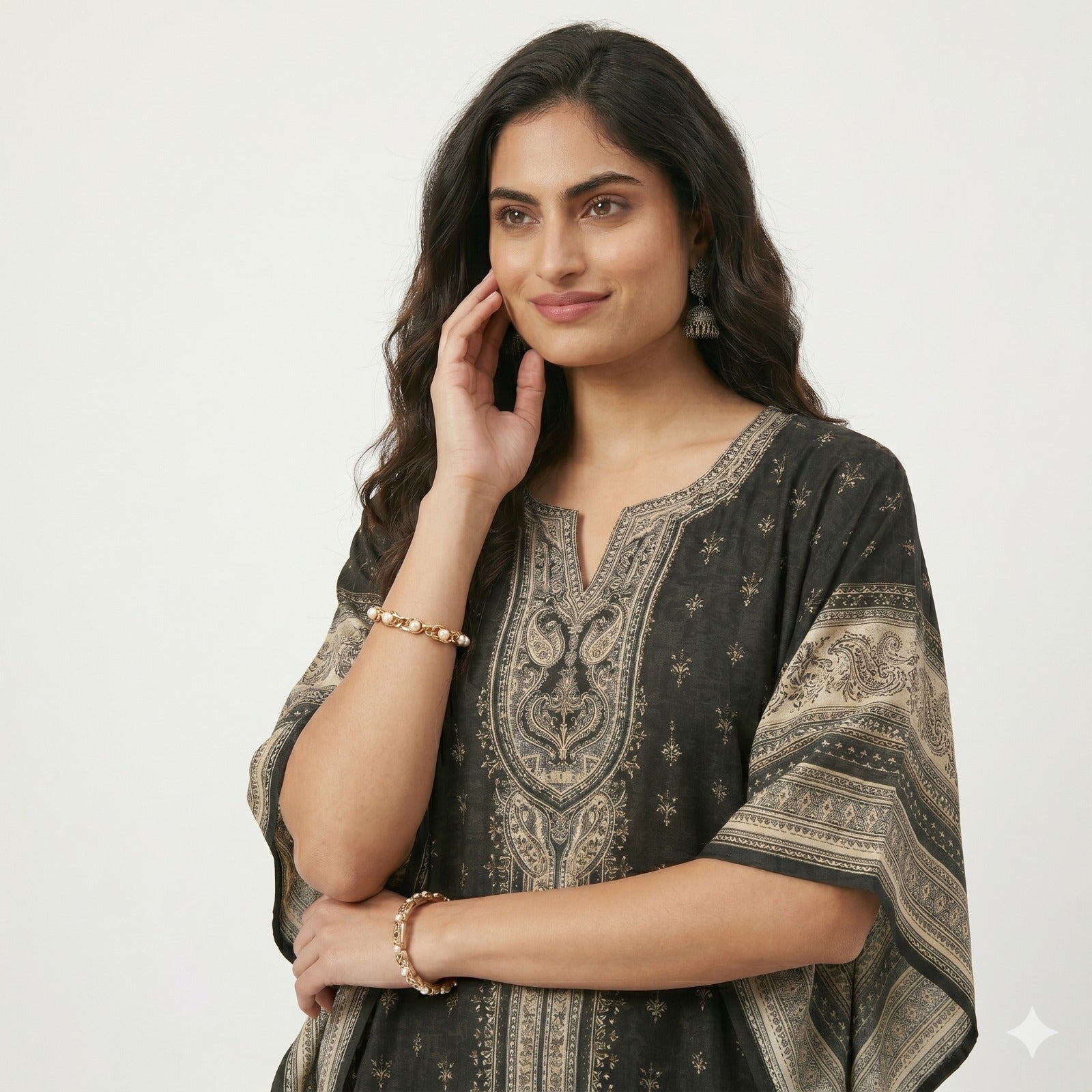 Midnight Elegance Shefon Kaftan Top