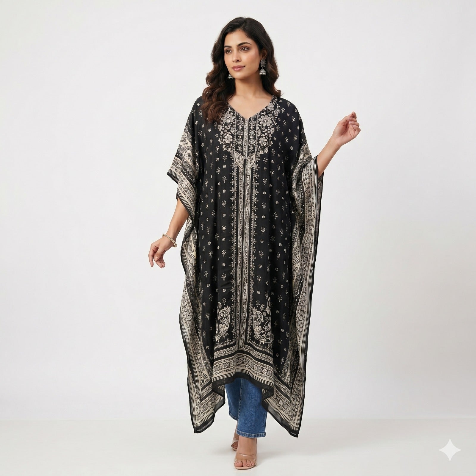Midnight Elegance Shefon Kaftan Top