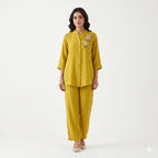 Mustard Bloom Embroidered Cord-set