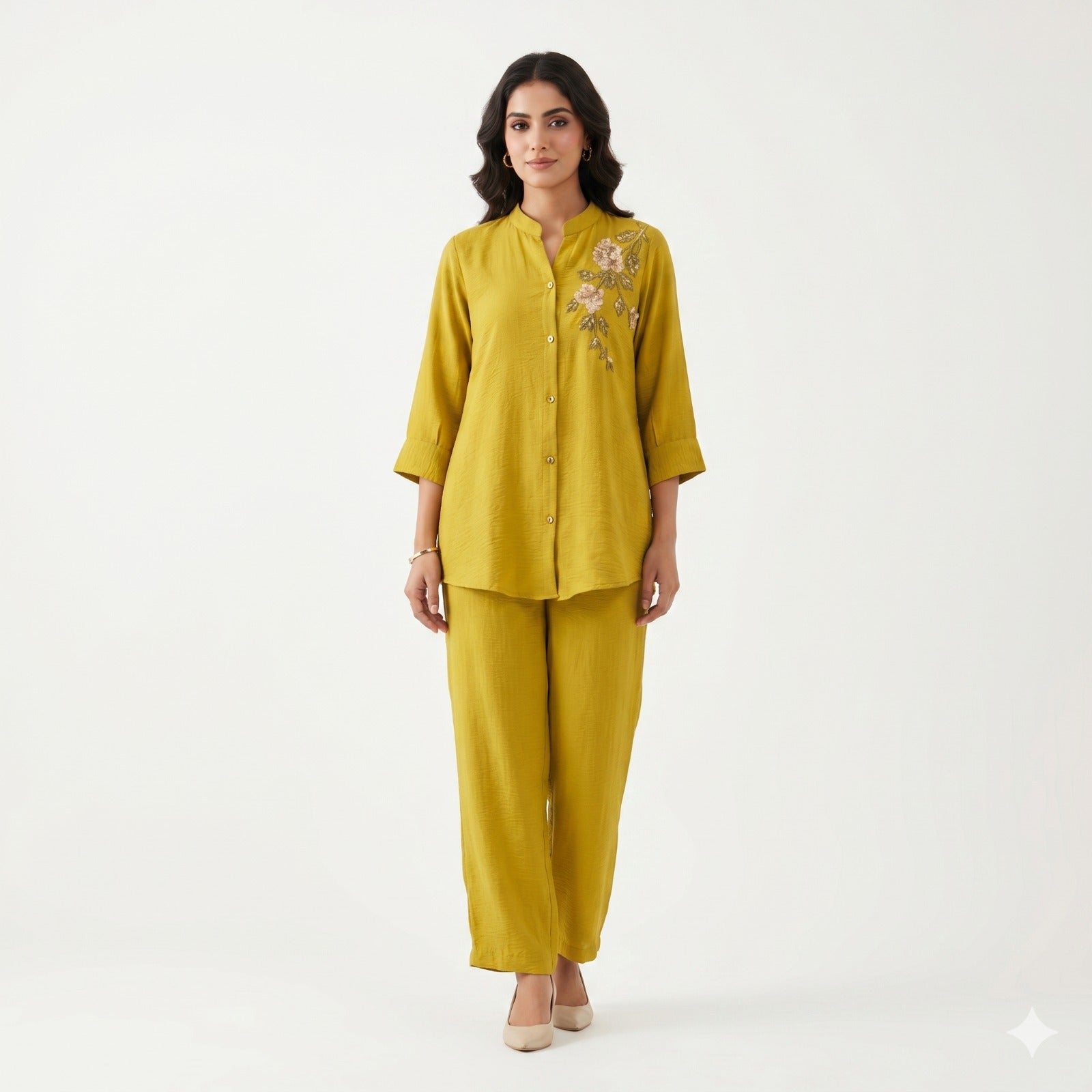 Mustard Bloom Embroidered Cord-set