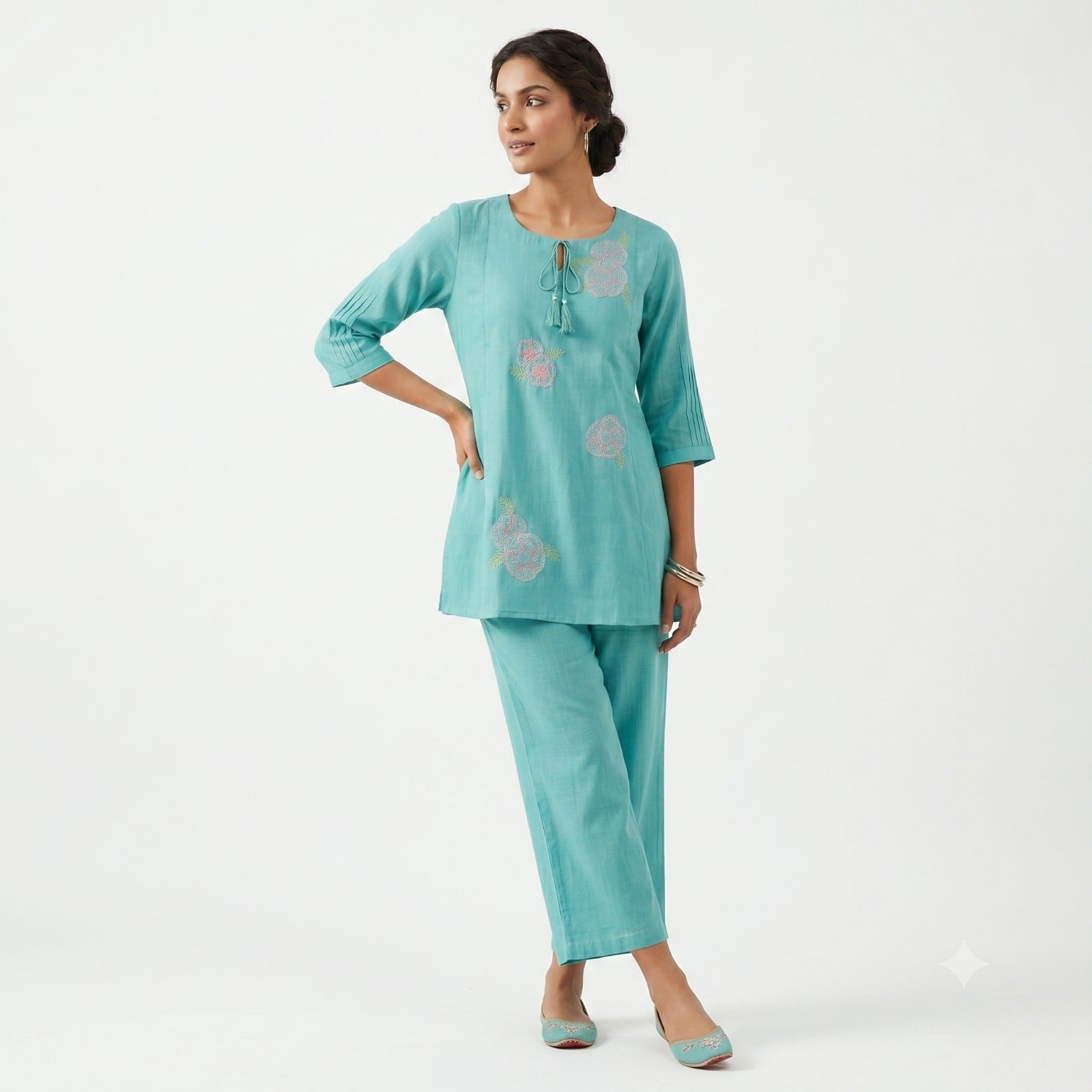 Sea Green Floral Muslin Cord-set