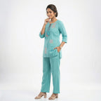 Sea Green Floral Muslin Cord-set