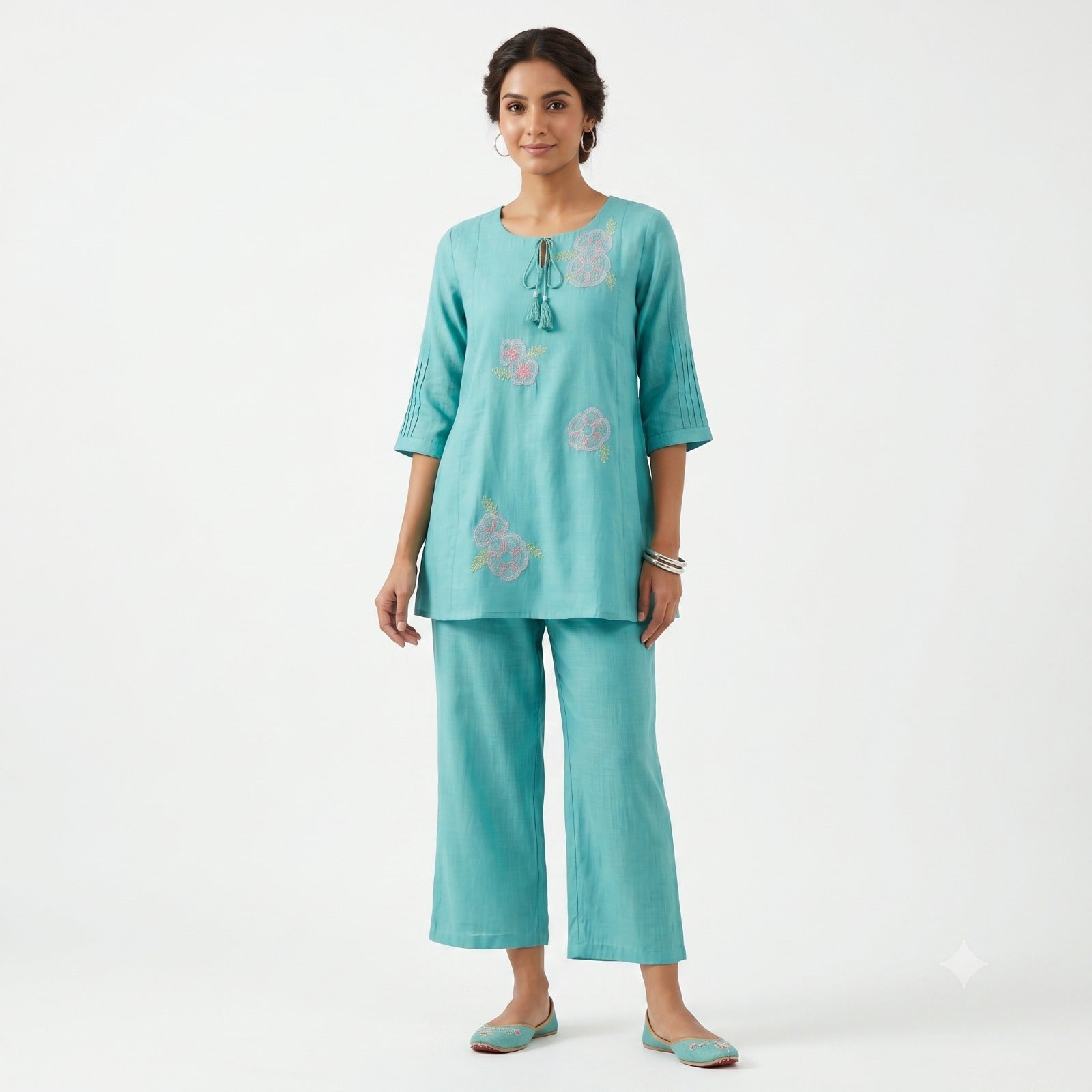 Sea Green Floral Muslin Cord-set