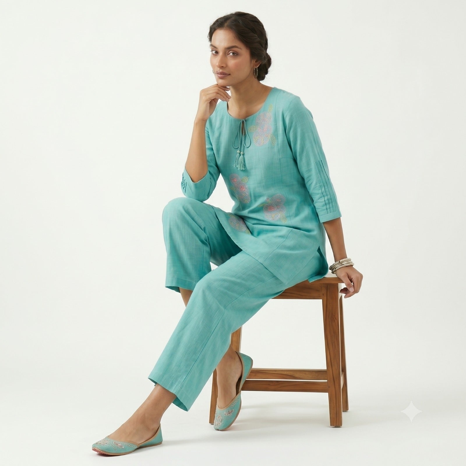 Sea Green Floral Muslin Cord-set