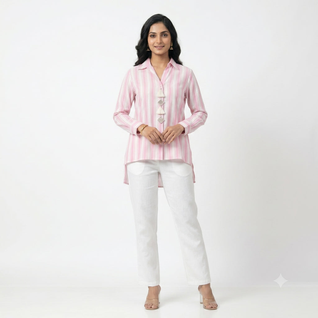 Pink Striped Cotton Cord-set