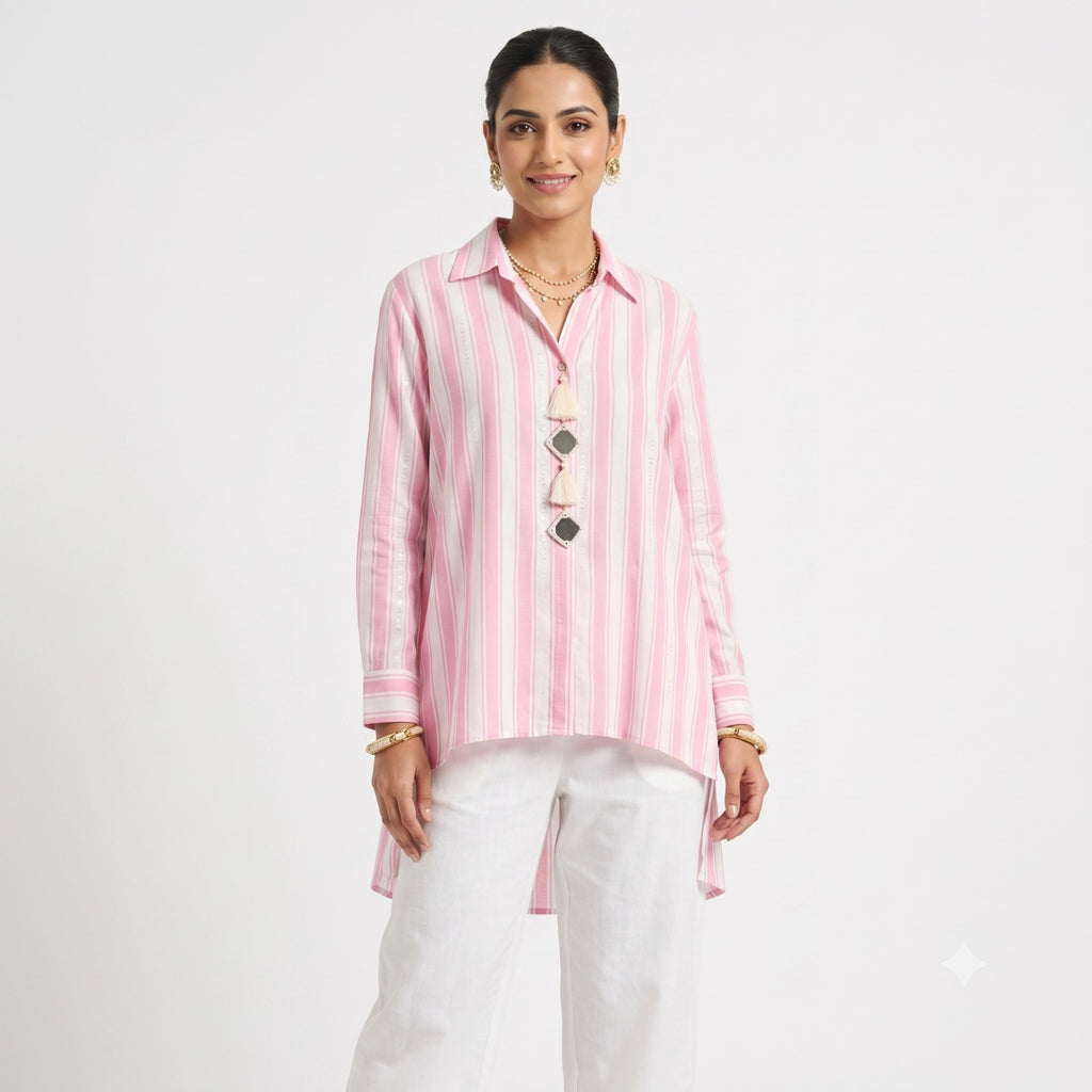 Pink Striped Cotton Cord-set