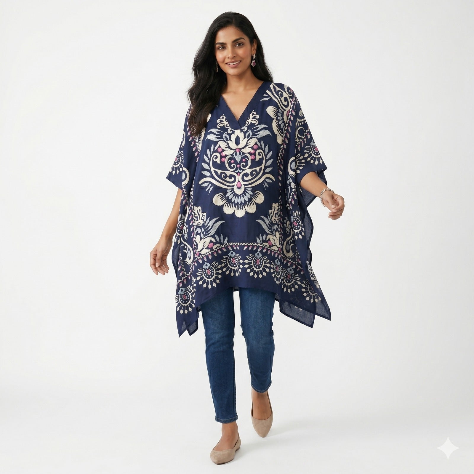 Midnight Mosaic Printed Kaftan Top