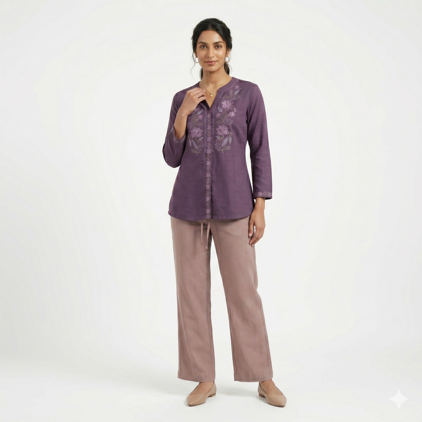 Desert Beige Linen Cotton Flairy Trousers