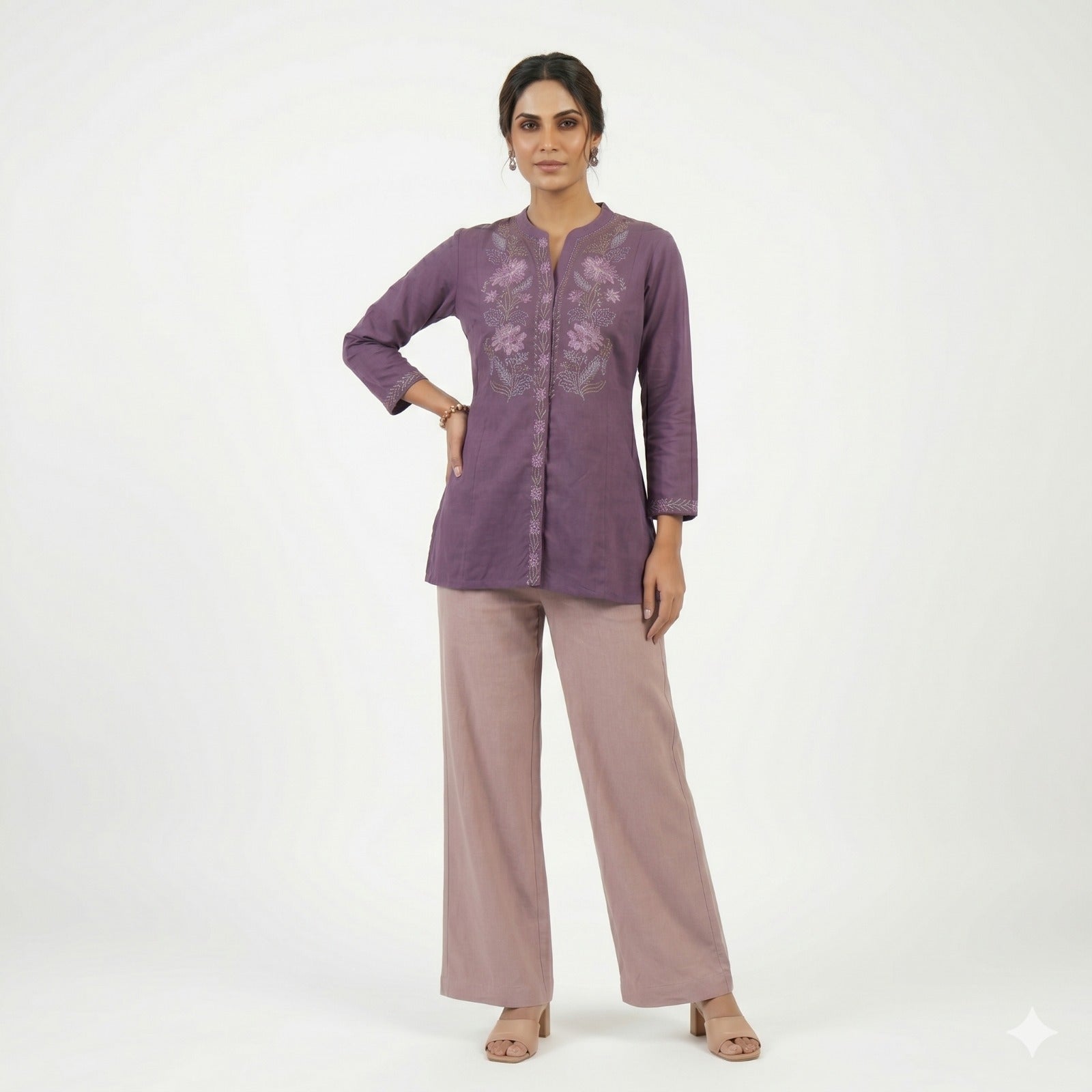 Desert Beige Linen Cotton Flairy Trousers