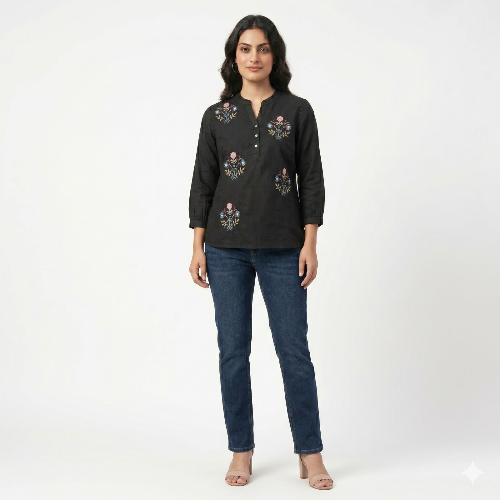 Midnight Bloom Embroidered Cotton Top
