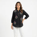 Midnight Bloom Embroidered Cotton Top