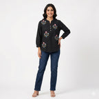 Midnight Bloom Embroidered Cotton Top