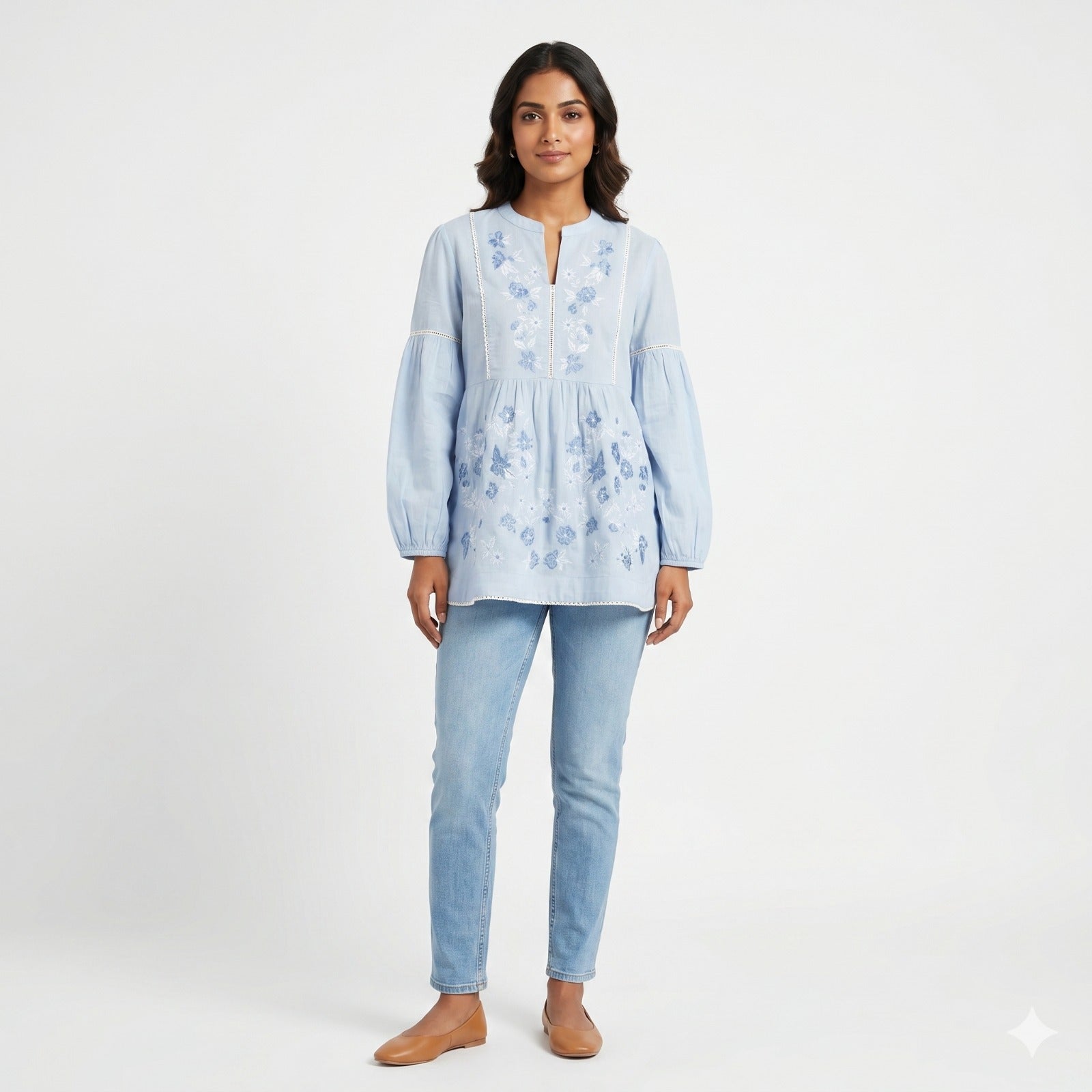 Sky Bloom Embroidered Cotton Top