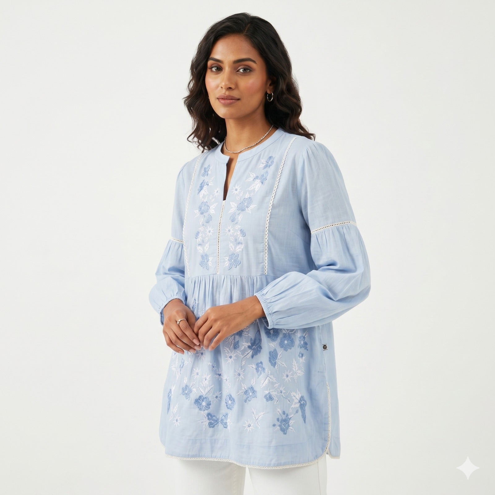 Sky Bloom Embroidered Cotton Top